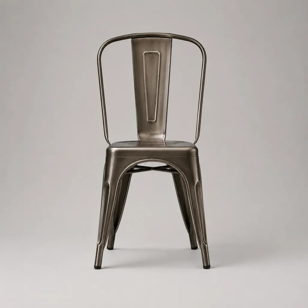 Chaise en acier gris canon de fusil avec dossier arrondi, 45 × 51 × 85 cm