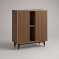 Buffet haut 4 portes en MDF plaqué bois avec 2 niches, brun noyer, noir et doré, 100 × 40 × 120 cm