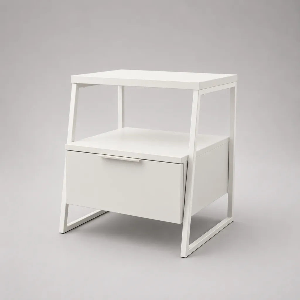 Table de chevet rectangulaire blanche avec tiroir et étagère, 45 x 40 x 60 cm, en MDF et acier