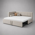 Canapé-lit gigogne 2 places en velours beige, couchage 160 x 200 cm, dimensions 220 x 98 x 86 cm