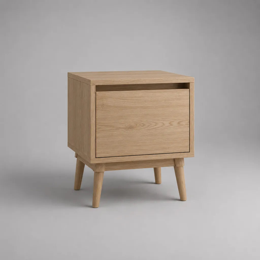 Table de chevet en bois avec tiroir, chêne naturel, 45 × 40 × 55 cm