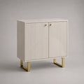 Buffet à 2 portes en MDF cannelé et acier, blanc cassé et doré, 80 × 40 × 100 cm
