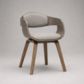 Chaise de salle à manger avec accoudoirs en contreplaqué plaqué frêne, brun taupe et tissu beige clair, 58 × 57 × 78 cm