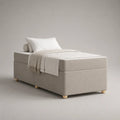 Lit coffre 1 place avec sommier relevable en polyester bouclé beige, couchage 90 × 190 cm