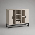 Buffet haut rectangulaire à 2 portes en panneaux de particules et acier, beige et noir, 120 × 40 × 100 cm