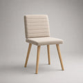 Chaise de salle à manger rembourrée en tissu beige avec dossier rectangulaire et pieds en bois, 48 × 55 × 84 cm