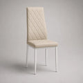 Chaise rembourrée en similicuir PU et acier, dossier haut, crème et blanc, 100 × 42 × 51 cm